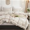 GETIYA Biancheria da letto romantica, 135 x 200 cm, da donna e ragazza, beige, morbida, in microfibra, con volant a doppio strato, con volant, copripiumino in due pezzi, con 1 federa 80 x 80 cm