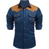 Coofandy - Camicia da Cowboy Occidentale da Uomo, Ricamata, a Maniche Lunghe, vestibilità Aderente, Casual, in Cotone, con Bottoni e Tasche, Nero, L