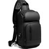 GYakeog Zaino Monospalla Uomo con USB Borsa per 9,7 Tablet Marsupio Impermeabile Borsello per Scuola Outdoor Trekking Ciclismo Viaggio-Nero