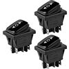 ETOPARS 3 Pezzi Interruttore a Bilanciere per Auto Nero 16A/250V 20A/125V Interruttore a Levetta Chiusura a Scatto Impermeabile Premere Pulsante 6 Pin ON off ON