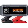 Povasee Booster Avviamento Auto, 2000A Avviatore Emergenza per Auto (fino 8L Benzina/6.5L Diesel) con 3 LCD Display, Avviatore Batteria Auto con Doppie Uscite USB e LED, Starter Auto per 12V Veicoli