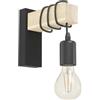 Eglo Lampada da parete Townshend, plafoniera vintage a uno punto luce, lampada da parete dal design industrial, lampada retrò in acciaio e legno, nero, marrone, E27, certificazione FSC