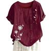 HAOLEI Magliette Curvy Donna Manica Corta Cotone e Lino Magliette in Classico Donna Vintage Blusa T-Shirt a Scollo a V Traspirante Casual Top Stampa Floreale Camicetta Sciolto Maglietta Estate e Confortevole