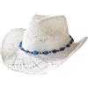 SHINROAD Cappello da cowboy da donna in paglia da spiaggia, pieghevole, regolabile, design orientale con perline, decorazione estiva, protezione solare a tesa larga, bianco, S