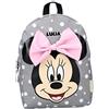 Undercover Zaino personalizzato per asilo Disney Minnie Mouse con nome ragazza | Piccolo zaino per bambini zaino per il tempo libero con grande fiocco e pois, grigio.