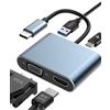 Aplimln Adattatore USB C a HDMI VGA, 4 in 1 Adattatore multiporta 4K HDMI/1080P VGA, Adattatore USB C a HDMI con 5 Gbps USB 3.0 Porta dati, PD 100 W porta di Adattatore USB C a VGA per MacBook Pro/Air