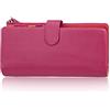 AprinCtempsD Portafoglio in Vera Pelle Porta carte di credito Lungo Portamonete Elegante Pochette Grande Capacità Cerniera per Donna (Rosa)