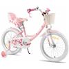 JOYSTAR Bicicletta per bambini con unicorno, 18 pollici, per bambine da 5 a 8 anni, bicicletta per bambini da 18 pollici, con stabilizzatori, supporto e cestino, rosa, BIKE049pk-18