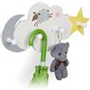 Relaxdays Attaccapanni da Muro per Bambini, 4 Ganci Appendiabiti, Design Cielo Notturno, HLP 16,5x34,5x5 cm, MDF, Bianco
