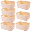EURXLQ 7 Pezzi Cestini Portaoggetti Plastica Scatole Organizer con Manici,Contenitori per Armadio,Contenitore Plastica,Organizer Portaoggetti per Cucina Bagno Cosmetici (Beige, 30×20×12 cm)