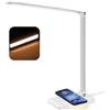 BIENSER Lampada da Scrivania LED con Ricarica Wireless 10W, Funzione di Ricarica USB, 600LM Lampada da Tavolo con 10 Livelli di Luminosità × 5 Colori, Luce Notturna, Memoria, Timer Auto, 6000K, 24W