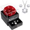 Sunia Festa della Mamma Idee Regalo, Vera Rosa Eterna con Collana Argento 925 Donna con e Orecchini, Rosa Stabilizzata Vera, Idee Regalo Donna, Regalo Mamma Compleanno, Regalo Festa della Mamma