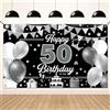 Koliphy Striscione 50 Anni Compleanno, Decorazione Sfondo per Uomini e Donne, Parete Giardino, 180 x 110cm (Nero Argento)