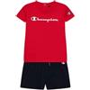 Champion Legacy Icons TD - Contrast Logo Crewneck T-shirt & Shorts Completo, Rosso/Blu Marino, 12 mesi Bimbo 0-24 SS24