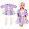 Aolso Vestiti per Bambole per New Born Baby Doll, Abiti per Bambolotti 35-45cm, Abito da Unicorno, Incluso 1 Vestito da Unicorno + 1 Giacca Viola + 1 Paio di Calzini Beige + 1 Gruccia Rosa