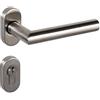 Gedotec Maniglia per porta d'ingresso Maniglia per porta in acciaio inox a L - Monaco di Baviera | coppia di maniglie su rosetta ovale | set di maniglie ovali - PZ - cilindro cilindro