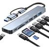 Oliveria Adattatore USB C Hub 8 in 2 Multiporta Con Lettore Di Schede SD&TF, Porte USB 3.0 e 2.0, Connettore Tipo C per MacBook Air/Pro, Galaxy, iPad, Windows