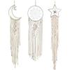 DUGYIRS 3 Pezzi Macramé Boho Acchiappasogni Decorazione della Parete Sole e Luna e Stella Arazzo Intrecciato Bohemian Chic Wall Art Decor per Casa Regalo Ragazza