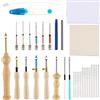 NQEUEPN 35 Pezzi Kit Ago Magico per Ricamo Punch Needle, Regolabili Set di Aghi per Punch in Legno Panno per Ago da Punch Ricamo per Bambini Adulti, Principianti Punto Croce Fai Da Te Artigianato