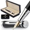 Wordsworth & Black Set Penna Stilografica di Lusso, Pennino Curvo, Nero | Regalo per Uomo e Donna, Corpo in Ottone, 18K, Calligrafia, Convertitore + 24 Cartucce, Ricaricabile, Antiperdita
