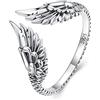 Bellitia Jewelry Anello da donna in argento sterling 925 con ali d'angelo, Anello aperto regolabile Anello con fascia di piume per donne e ragazze