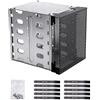 ALEOHALTER Gabbia per disco rigido, vassoi HDD staccabili, 5,25 pollici con spazio ventola in acciaio inox gabbia rack vassoio driver rigido, adattatore staffa rack per computer a 5X 3,5