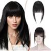 Elailite Frangetta Capelli Veri Clip Nero Naturale, Remy Human Hair Frangia Finta Ordinata Hair Fringe Neat Bang Frontale con Tempie Posticci Donna