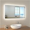EMKE Specchio da bagno a LED, 100 x 60 cm, con illuminazione, 3 colori, 3000 - 6400 K, bianco freddo, neutro, bianco caldo, specchio da parete con interruttore touch con orologio IP44