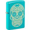 Zippo Accendino antivento - Teschio - Turchese piatto - Ricaricabile - Fiamma regolabile - Confezione regalo - Una scatola - Costruzione in metallo - Made in USA
