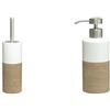 Sealskin Doppio scopino da Toilette con Supporto, Porcellana, Sabbia, 10.1 x 10.1 x 38.3 cm & Doppio Distributore di Sapone, Porcellana, Sabbia, 6.7 x 8.5 x 18 cm
