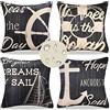 EliteHomeComforts 4 Pack Federa per Cuscini Impermeabile Moderni Lino Federe Cuscini 40x40 Ancora Timone Salvagente Motivo Copricuscini Decorativi per Cuscino Divano Letto Auto Casa Decorazione (Nero)