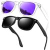 KANASTAL Occhiali da Sole Neri Scuri Uomo Polarizzati UV400 Occhiali Specchio Viola Specchiati Quadrati Vintage Montatura Trasparenti Purple Sunglasses -Montatura Neri Opaco + Lenti Viola