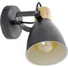 Eglo Lampada da parete Coswarth, stile vintage industriale rétro, spot da parete, in acciaio e legno, colore: antracite, bianco crema e naturale, spot luminoso con attacco E27, certificazione FSC