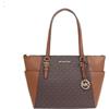 Michael Kors Charlotte Signature Leather Large Top Zip Tote Handbag Bag (brown)