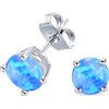 Bellitia Jewelry Orecchini a Bottone con Opale Blu per Donna, Orecchini a perno con Opale Simulato in Argento Sterling 925 Gioielli ipoallergenici