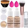 Hilareco PHOERA Fondotinta coprente completo, set trucco PHOERA, con primer, cipria, pennelli trucco Kabuki, pennello per cipria, 2 spugne per trucco (101+102/Porcelain+ Nude, 30 g (Confezione da 1))
