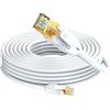 Elfcam® - 12m Cavo Ethernet Cat 7, Rotondo RJ45 Cavo di Rete LAN, 6,0mm Diametro del Cavo 100% Rame, SFTP 28AWG, Bianco (12m)