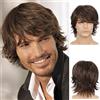 Beweig Parrucca Da Uomo Parrucca Sintetica Maschile Sintetica a Onde Naturali a Strati Corti Marrone Con Frangia Costume Da Festa Di Halloween Cosplay Tutti I Giorni