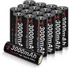 CITYORK Pile Ricaricabili AA, Batteria Ricaricabile AA 3000mAh, Ni-MH 1200 Tempi di Ricarica, Prestazioni ad Alta Capacità, Confezione da 16 con 4 Custodie per Batterie