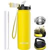 GOPPUS 1L/32oz Borraccia in Acciaio Inox con Cannuccia Borraccia per Acqua Termica Calda a Doppia Parete Borraccia Isolata Borraccia per Acqua Fredda a Prova di Perdite Adulto con 3 Coperchi