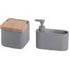 KOOK TIME Set 2 accessori da cucina - include 1x barattolo porta sale grosso e fino e 1x Dispenser sapone cucina con porta spugna lavandino cucina - Ceramica grigia e bambù