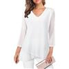 Adigaber Camicie Donna Casual in Chiffon Camicia Elegante di 3/4 Manica a Volant Scollo a V Bluse Leggero Classiaca