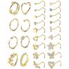 ADRAMATA 26Pcs 20G Piercing Naso Acciaio Chirurgico Piercing Naso Brillantino Piercing Naso Cerchio Farfalla Serpente CZ Argento Piercing Naso Gioielli per Donna Uomo