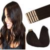 GOO GOO Extension Capelli Veri Biadesivo, 35cm 25g 10pcs Marrone Scuro Extension Capelli, Reale Naturale Extension Capelli Biadesive, Remy Extension Biadesive Capelli Veri