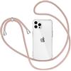 XTCASE Cover per iPhone 14 Pro con Cordino, Trasparente Custodia con Laccio Collo Tracolla Corda Cinghia, Ultra Sottile Morbido TPU Silicone Antiurto AntiGraffio Case, Oro Rosa