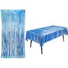 KRYMSON 1 tovaglia lucida, 1 tenda antipioggia in seta con nappa, tovaglia laser, tovaglia usa e getta, tovaglia impermeabile, accessori per decorazioni di sfondo (blu)