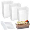 LPAMABA 50 Pz Coppe da Dessert Rettangolari da 140ml,Coppette Gelato Plastica con 50 Pz Cucchiai,Tazze Da Dessert Rettangolari in Plastica Ciotola da Portata Riutilizzabile per Mousse Budino Festa