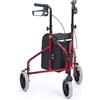 IeKei Deambulatore a 3 ruote con sedile e ruote, in alluminio leggero, colore rosso, con borsa deambulatore