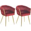 Shally Dogan Set 2 Sedie per Sala da Pranzo con Rivestimento in Velluto ed Imbottitura Ergonomica ad Altissima Densità, Sedia da Cucina, Soggiorno, Ufficio con Piedi Dorati, Design Moderno (Rosso)
