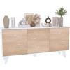 EGLEMTEK Credenza Gijòn Mobile Mobiletto Soggiorno Salotto Ingresso Sala da Pranzo 3 Ante 154 x 41 x 75 cm Colore Bianco Lucido Rovere Chiaro